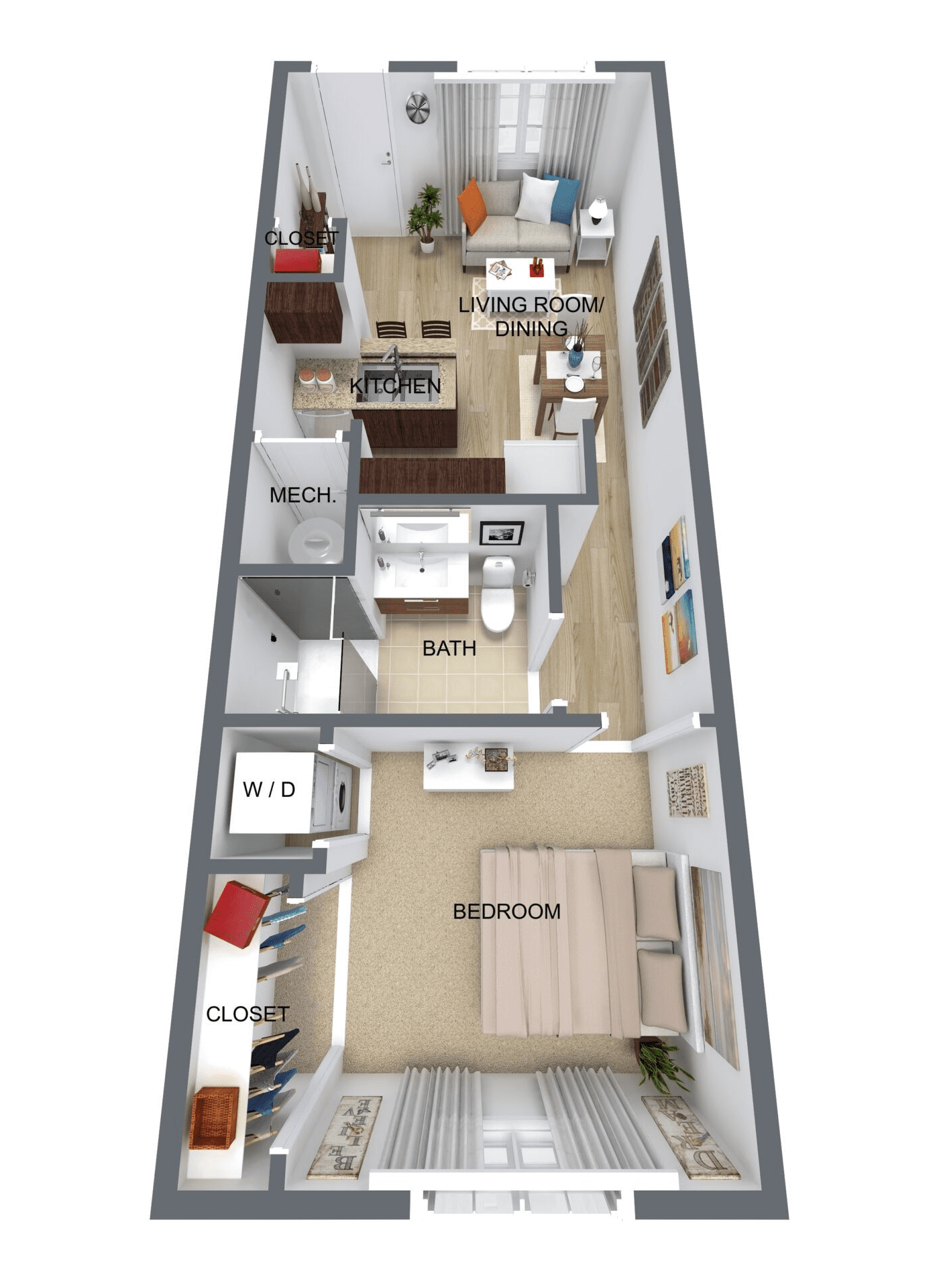 1 Bed, 1 Bath Apartment - 504 sq. ft Bed, 1 Bath Floor Plan